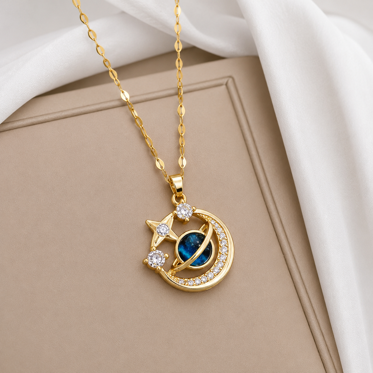 Diamond Star Moon Choker Necklace