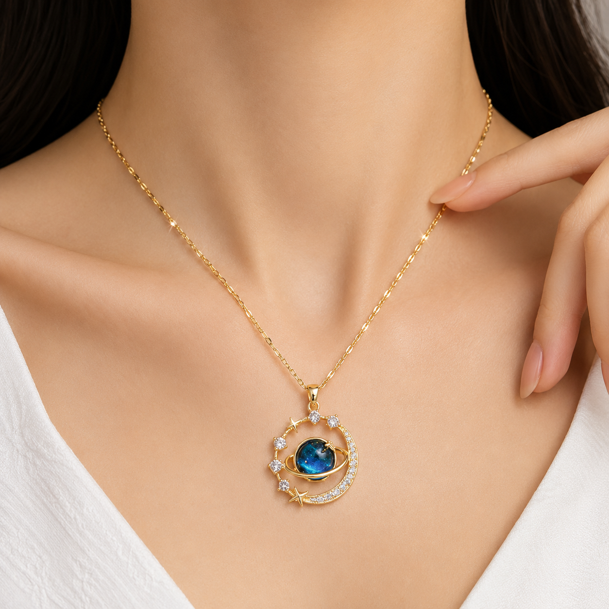 Diamond Star Moon Choker Necklace
