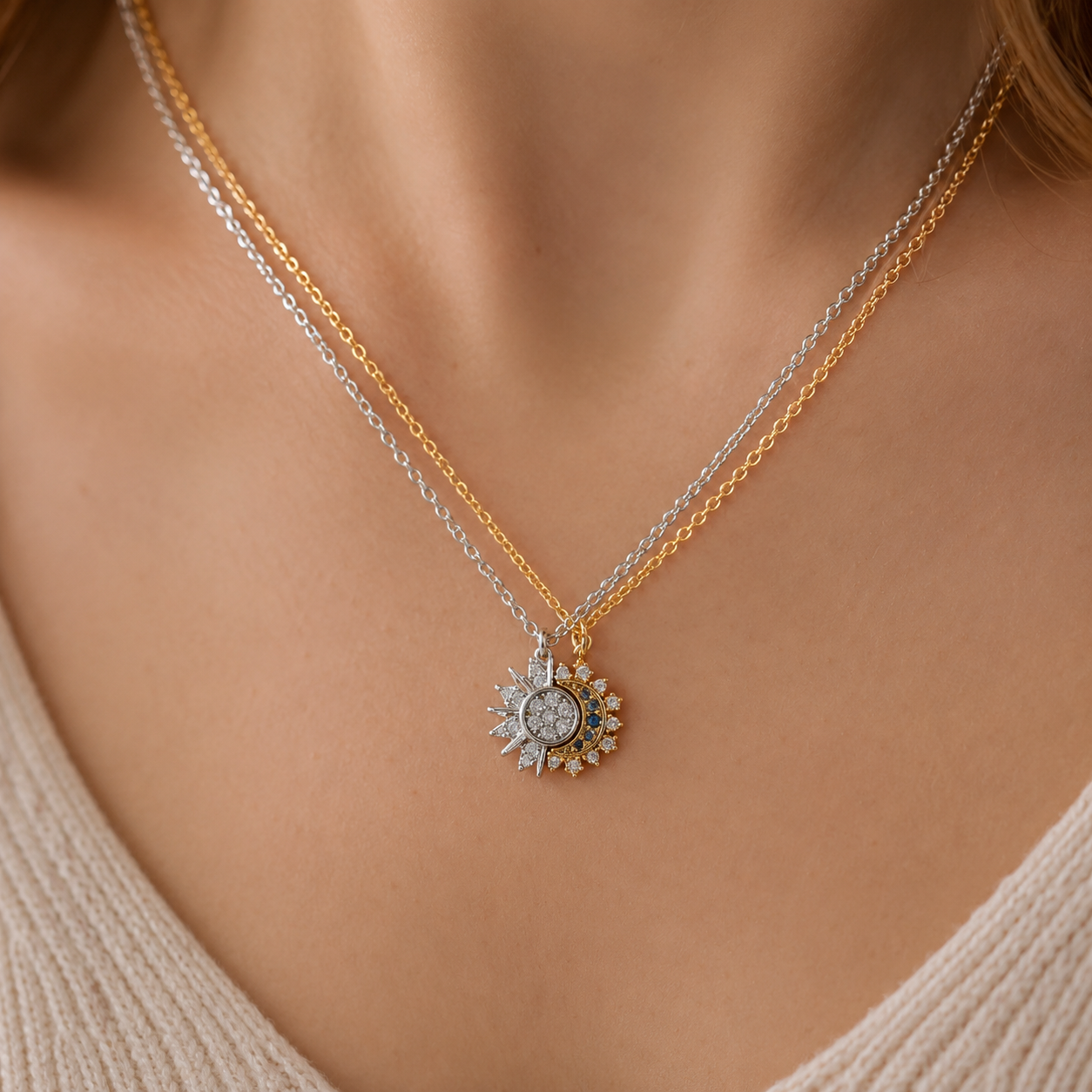Sun & Moon Couple Matching Necklace – Celestial Gift
